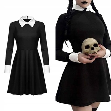 KOSTIUM STRÓJ WEDNESDAY ADDAMS SUKIENKA DŁUGI RĘKAW 158 1162 TRC XL