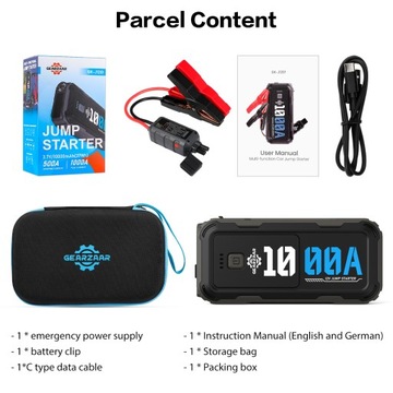 АВТОМОБИЛЬНЫЙ СТАРТЕР 12V POWERBANK BOOSTER JUMP STARTER 1000A для бензиновых двигателей
