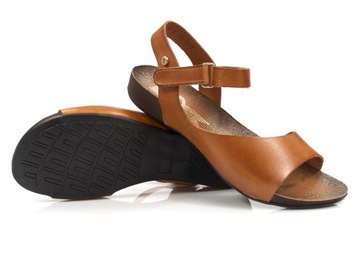 Brązowe sandały damskie Lemar na rzepy Skórzane na płaskim sandałki Rzymki