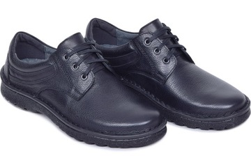 Buty męskie szerokie skórzane skóra naturalna czarne sznurowane KAMPOL 48