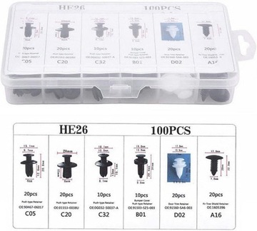 Zestaw uniwersalne spinki kołki klipsy samochodowe do tapicerki 100szt kufe