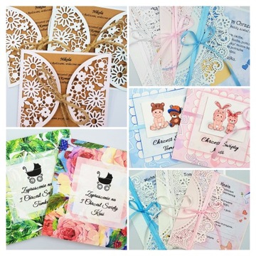 ZAPROSZENIA CHRZEST CHRZCINY AŻUROWE ORIGAMI BIEL