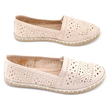 BEŻOWE ESPADRYLE DAMSKIE AŻUROWE PÓŁBUTY WSUWANE PŁASKIE LEKKIE WYGODNE