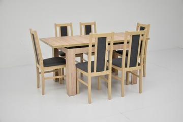 Стол и 6 деревянных стульев для дубового салона Сонома