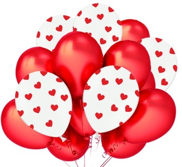 Balony Walentynki Czerwone, Białe w Serca, 15szt.