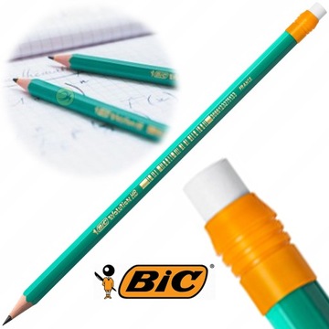 OŁÓWEK Z GUMKĄ GRAFITOWY SZKOLNY HB BIC EVOLUTION