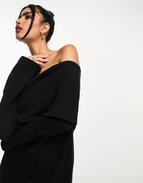 Asos Design zzw czarna sukienka odkryte midi ramiona M NG7