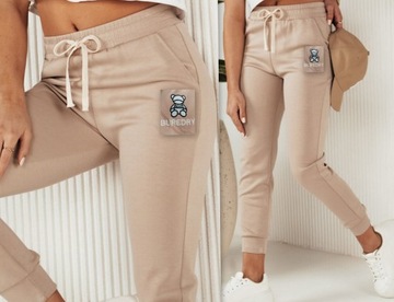 SPODNIE DRESOWE DAMSKIE ZE ŚCIĄGACZAMI JOGGERY DRESY MIŚ KOLORY