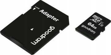 КАРТА ПАМЯТИ MICRO SD MICROSDXC GOODRAM 64 ГБ КЛАСС 10 UHS-I/U1 + АДАПТЕР