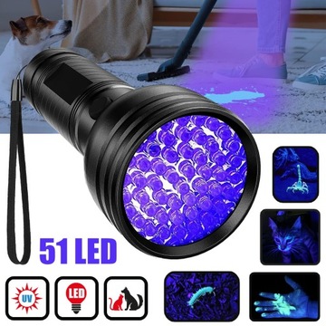 LATARKA UV Z 51 DIODAMI LED, LAMPA UV WYKRYWACZ MOCZU ZWIERZĄT DOMOWYCH