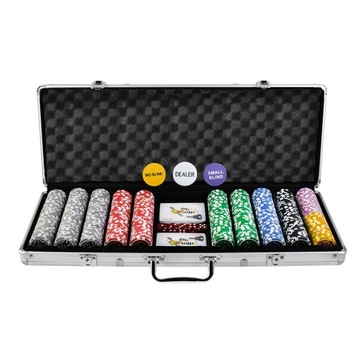 Покерный набор, 500 фишек, Техасские покерные фишки, чемодан, карты, прочный + коврик