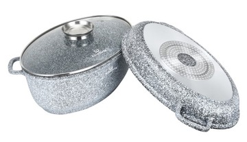 Brytfanna OWALNA MARMUROWA KlönBerg 8 l 38CM 3w1 POKRYWA GRILL + SZKLANA