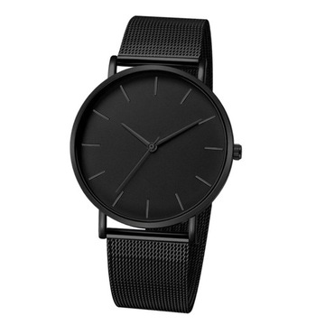 Мужские простые роскошные часы с черным ремешком и черным индикатором