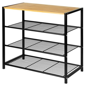 REGAŁ STOJAK METALOWY PÓŁKA NA BUTY 4 POZIOMY Z DREWNIANĄ PÓŁKĄ 80 cm