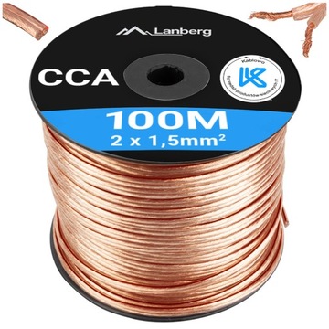 KABEL PRZEWÓD GŁOŚNIKOWY DWUŻYŁOWY AUDIO HQ OFC CCA 2x1,5MM 100M LANBERG