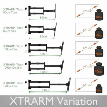 ДЛИННОЕ крепление для ТВ XTRARM LA2070 Ферром 120 см Поворотное 42–75 дюймов