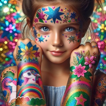 Блестящие татуировки для детей, моющиеся, набор XXL, 120 шаблонов + БЕСПЛАТНО!