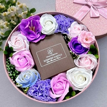 FLOWERBOX МЫЛО ЦВЕТЫ СО СВЕЧАМИ ПОДАРОЧНАЯ КОРОБКА ПОДАРОЧНЫЕ ЦВЕТЫ TT94