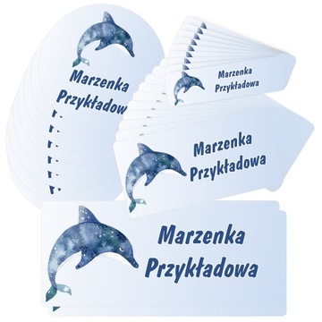 30x Naklejki imienniki imienne wodoodporne do przedszkola dziecka DELFIN