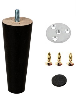 NOGI NÓŻKI DREWNIANE CZARNY MAT WYS 10,5CM ZESTAW