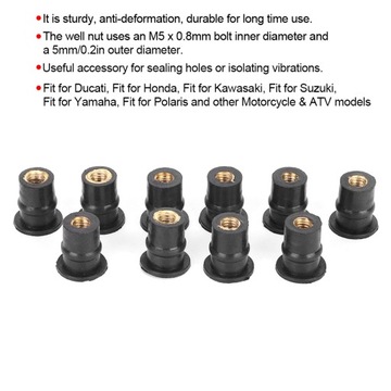 10 шт. резиновые гайки M5 5 мм/0,2 дюйма метрические мотоциклетные болты для
