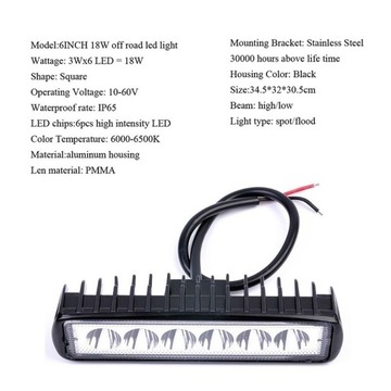 6LED 18W рабочая фара для внедорожника