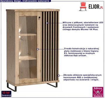 WITRYNA NISKA PRZESZKLONA Z LED LAMELE DĄB ARTISAN