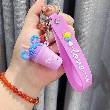 Cute Cartoon Milk Tea Cup Bell Keychain Perfect Holiday Birthday Gift