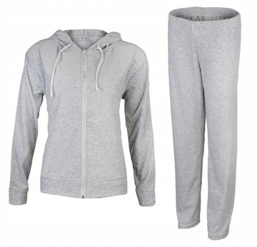Damski dres komplet welurowy rozpinany z kapturem szary PL Adi XL