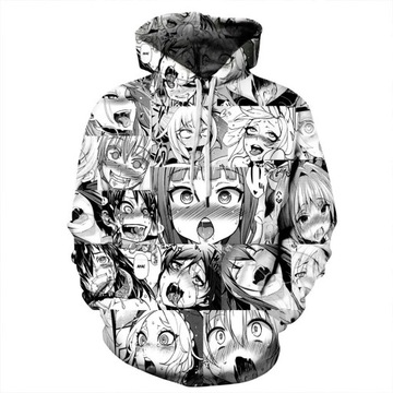 Hentai AHEGAO FACE ANIME BLUZA MĘSKA Z KAPTUREM,L