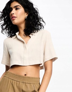 Asos Design xnq crop top guziki kołnierzyk beżowy S NG3