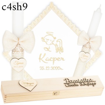 КРЕЩЕНСКАЯ СВЕЧА + КОРОБКА * НАКЛАДКА И КРЕЩЕСТВЕННАЯ СВЕЧА ВЫШИВКА + ГРАВИРОВКА