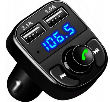 TRANSMITER FM BLUETOOTH MP3 SD ŁADOWARKA SAMOCHODOWA 2xUSB WYŚWIETLACZ LCD