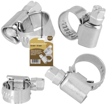 10x Obejma Ślimakowa OPASKA ZACISKOWA 10-16 mm Metalowa SKRĘCANA Cybant