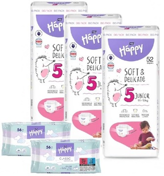 ZESTAW Zapas na miesiąc Happy: Pieluszki 5 + Chusteczki