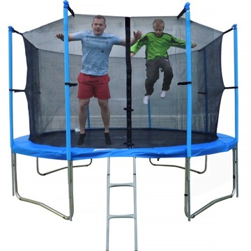 TRAMPOLINA 374 CM PODWÓJNE NOGI DRABINKA HAKI.
