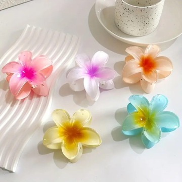 Klamra spinka szczęka do włosów duża 8 cm kwiat boho Hawajski Jasna morela
