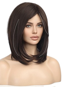 Женские парики из натуральных волос темно-коричневого цвета + шапочка для парика