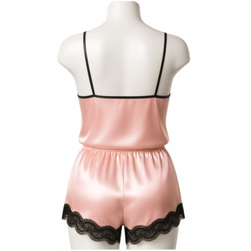 SEKSOWNY KOMPLET BIELIZNY SATYNOWA PIŻAMA KOSZULKA NOCNA KORONKA SPODENKI