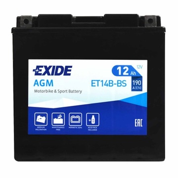 EXIDE ET14B-BS / YT14B-4 12 В 12 Ач 190 А L+