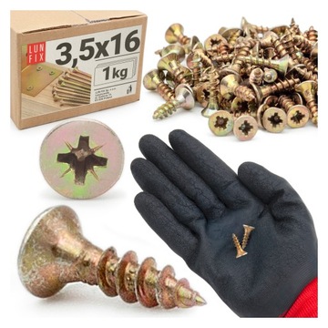 Wkręty do drewna uniwersalne 16 mm hartowane ocynk 3,5x16 żółte 1 kg