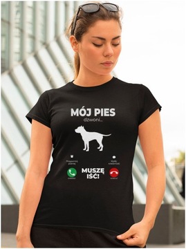 Tshirt damski bluzka PIES Staffordshire Bull Terrier PIES DZWONI PSY L