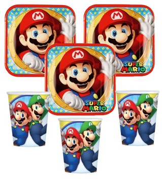 ZESTAW URODZINOWY Super Mario Bros Talerzyki Kubeczki 16 szt.