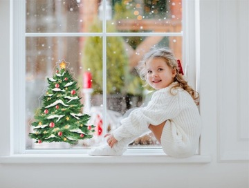 Naklejka transparentna ŚWIĄTECZNA na okno CHOINKA naklejka dwustronna