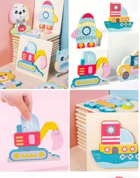 Игрушка Монтессори Детские Деревянные Игрушки Головоломки Мультфильм