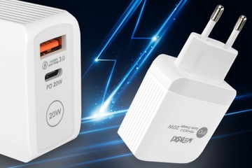 SZYBKA MOCNA ŁADOWARKA SIECIOWA DO TELEFONU KOSTKA ŁADUJĄCA 2x USB C PD QC