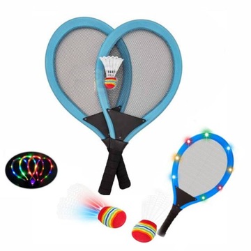 2 x Rakietki badminton tenis 2 x lotka zestaw świecący led