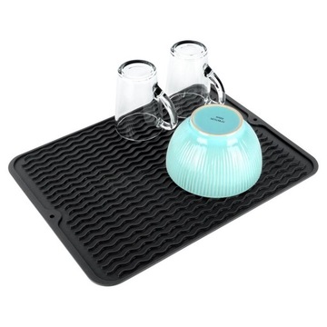 Силиконовый коврик для сушки посуды, черный, 40x30 см / Vilde