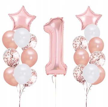 ZESTAW BALONÓW NA ROCZEK URODZINY ROSE GOLD 19 EL