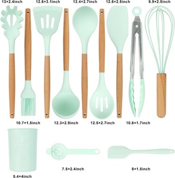 Набор из 12 силиконовых кухонных принадлежностей с деревянной ручкой - ПОДАРОК